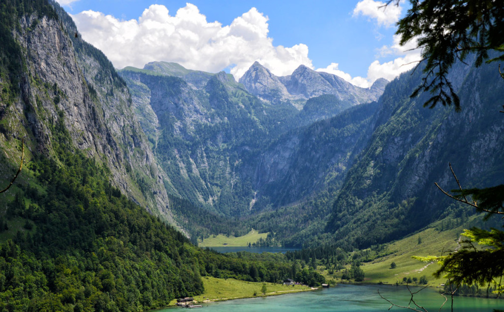 Blick zum Obersee, Röthbach-Wasserfall und Teufelshörnern