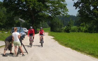 Dreharbeiten Regional-Produkte Film mit Radfahrern