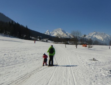 Skiabfahrt mit Watzmannblick