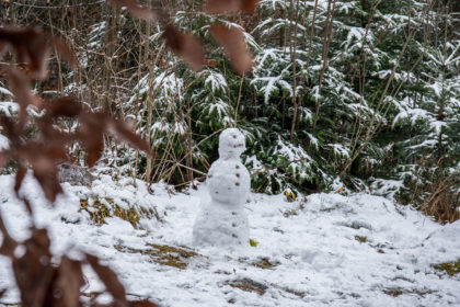 Ein Schneemann am Ufer des Hintersees